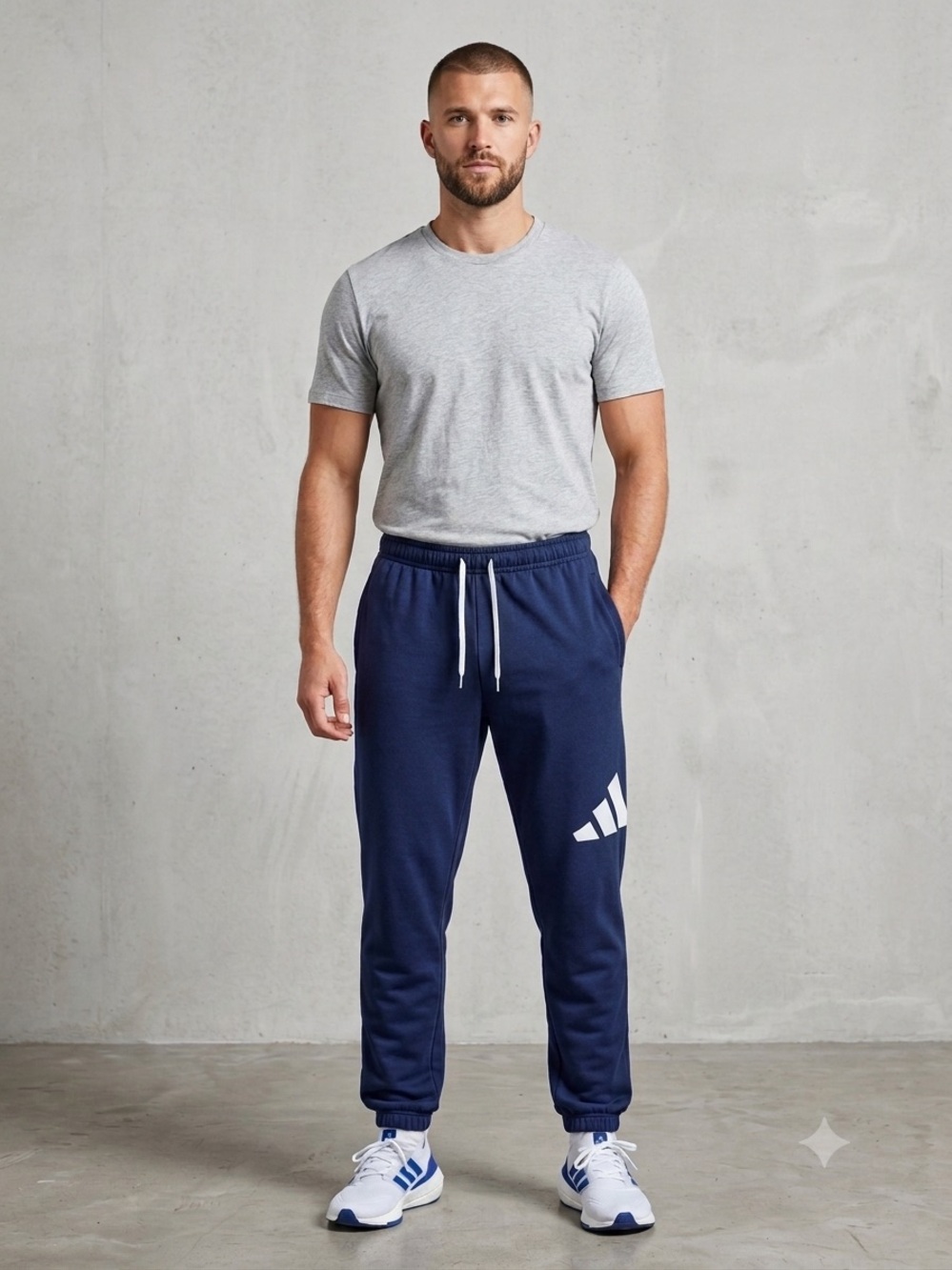 ADIDAS Navy Blue Jogger Pants with White Logo. Size XL